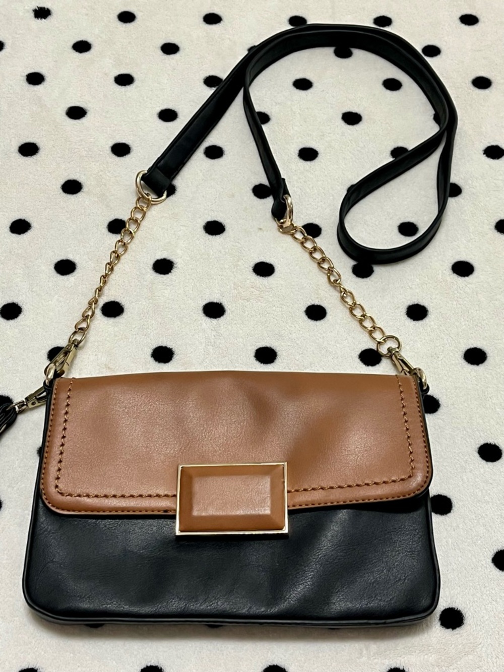 Two Tone Vegan Leather Crossbody Purse - Picture 2 of 8